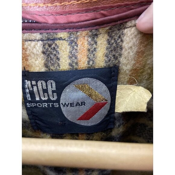 Vintage Rice Sports Wear 70s Men 42 Brown Leather Hipster Mod Disco Plaid Coat - Picture 9 of 12